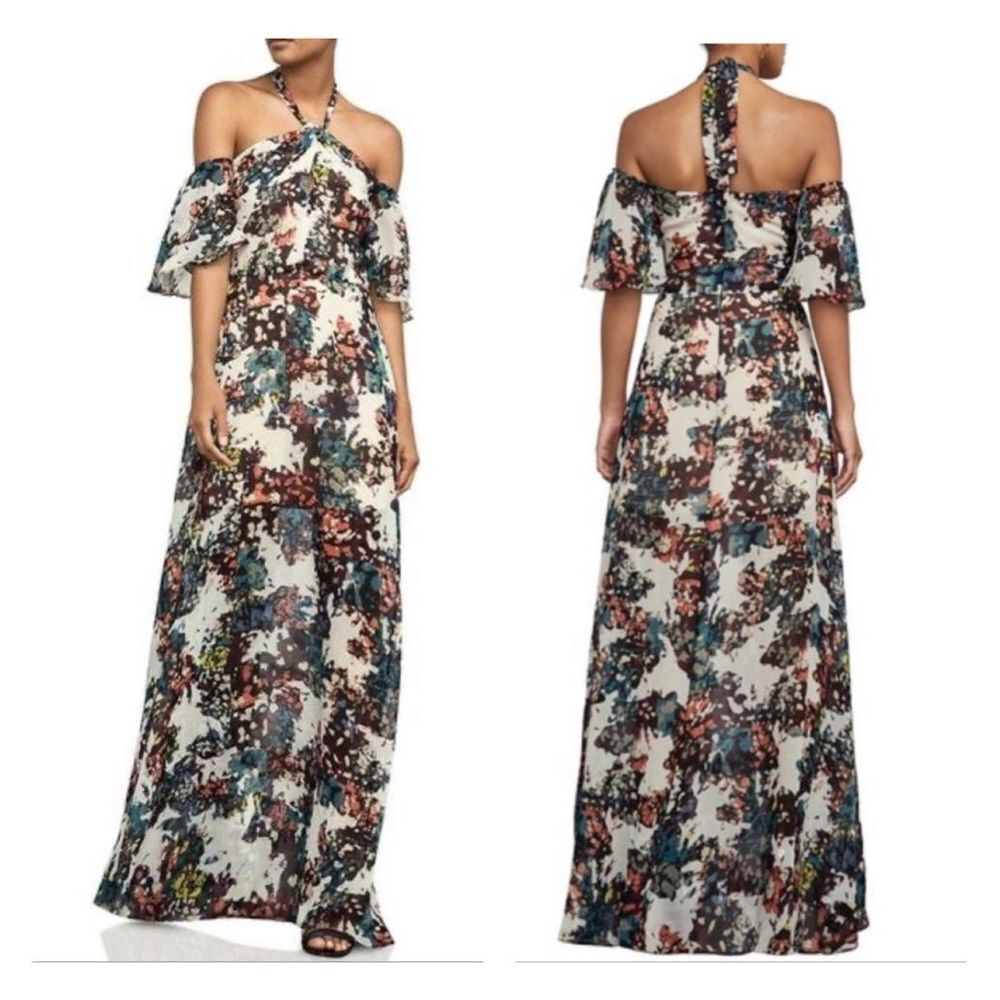 Bcbgmaxazria Kelley floral halter off the shoulder maxi dress size 6